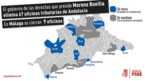 El PSOE malagueo inicia una ofensiva institucional para reclamar que Moreno Bonilla d marcha atrs al cierre de 9 oficinas liquidadoras de impuestos en la provincia